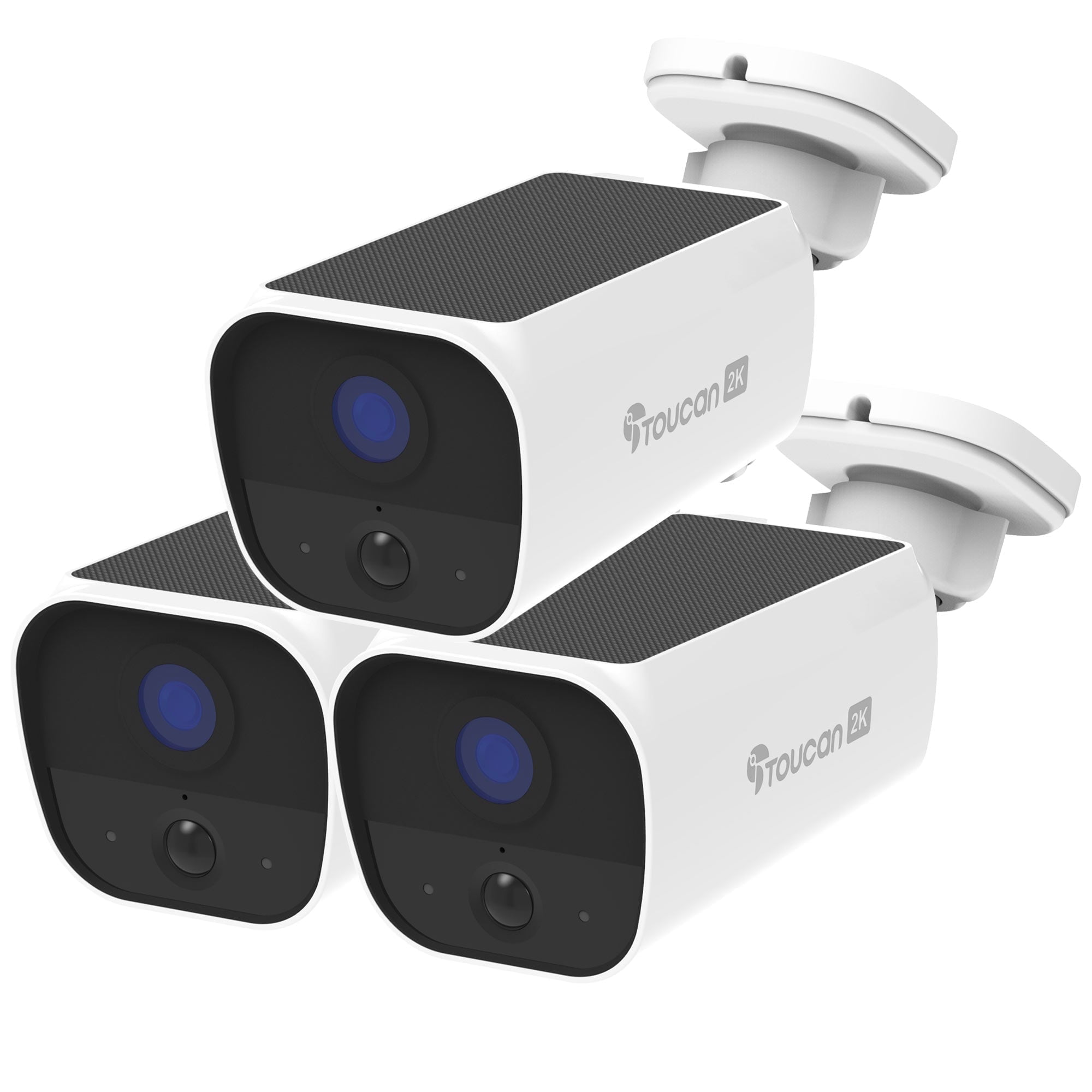 Toucan Solar Wireless Security Camera S5 3-pack, 2K Resolution, Continuous Power, No Subscription Require