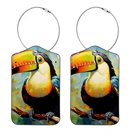 Toucan Square PU Leather Luggage Tags - 2 Pack with Privacy Cover and Stainless Steel Ring - Suitable for Travel, Backpack, Handbag - Suitcase Tags, Travel Tag
