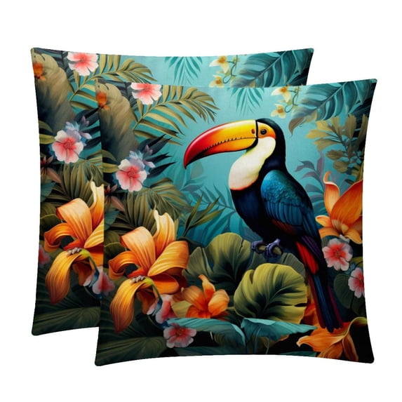 Toucan Throw Pillow Inserts Set Covers of 2 Decorative Velvet Throw Pillows with Unique Patterns - 16x16, 18x18, 20x20 Inches for Home Decor and Gifts