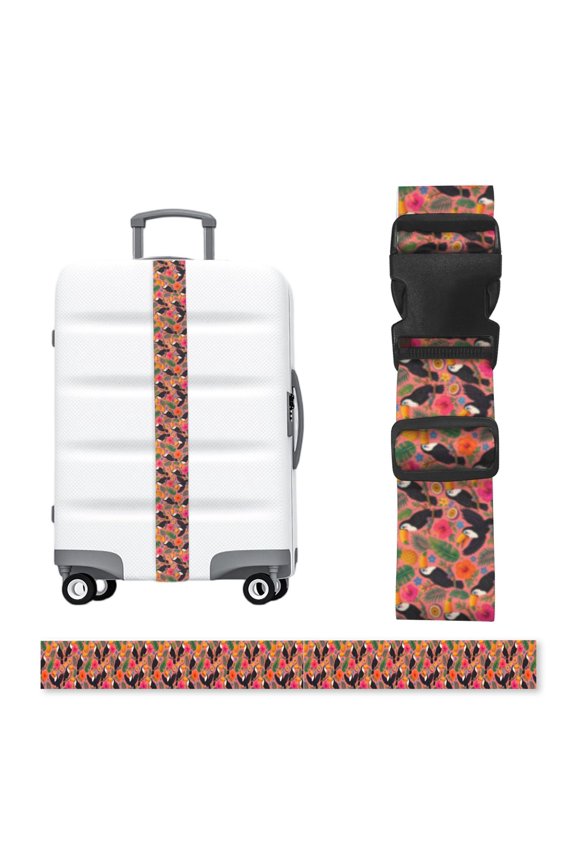 Toucan Tropical Folk Pattern Adjustable Luggage Strap, 2-Inch Wide Heavy-Duty Suitcase Belt, Buckle Travel Bag Securing Band