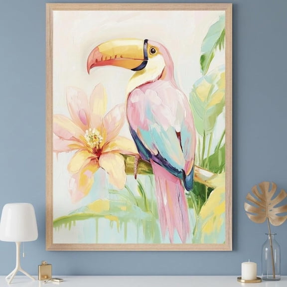 Toucan Tropical Pastel Wall Art Exotic Bird Nursery Decor Colorful Botanical Unframed Paper Print