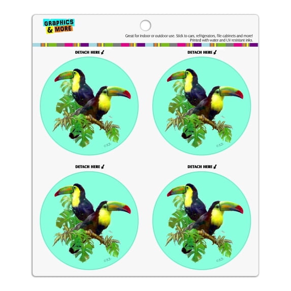 Toucan Tropics Tropical Rainforest Watercolor Refrigerator Fridge Locker Vinyl Circle Magnet Set