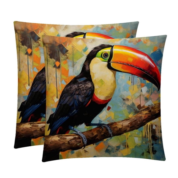 Toucan with Unique Patterns - Set of 2 for Pillows Covers - Available in 16x16, 18x18, 20x20 Inches - Great for Throw Pillow Covers - Versatile for Various Occasions