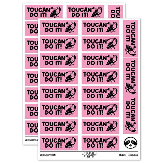Toucan You Can Do It Teacher Student School Sticker Set - Light Pink - Matte Finish - 2.00" Large