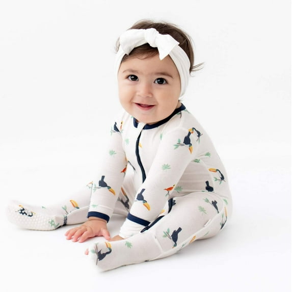 Bamboo Little Soft Zippered Baby Footie Pajamas, Baby Clothes, Newborn Sleepers, Bamboo Viscose, 2-Way Zipper, Toucan