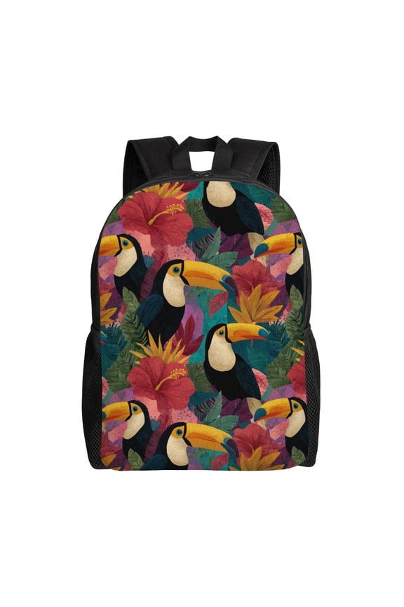 Toucan illustration Backpack with 15 Inch Laptop Compartment,Water-Resistant Daypack, Large Capacity Backpack with Adjustable Breathable Shoulder Straps for Daily Use Travel Gym