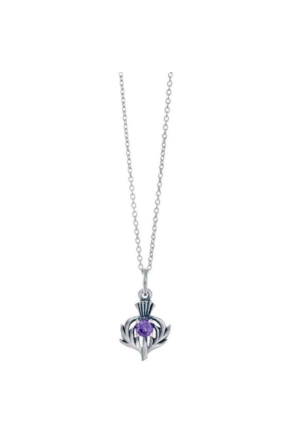 Sterling Silver Amethyst Purple Colour Stone Thistle Charm Necklace Scottish Jewelry Gift for Women