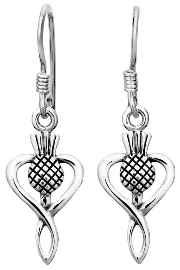 Sterling Silver Scottish Thistle Drop Earrings Jewelry Gift for Women
