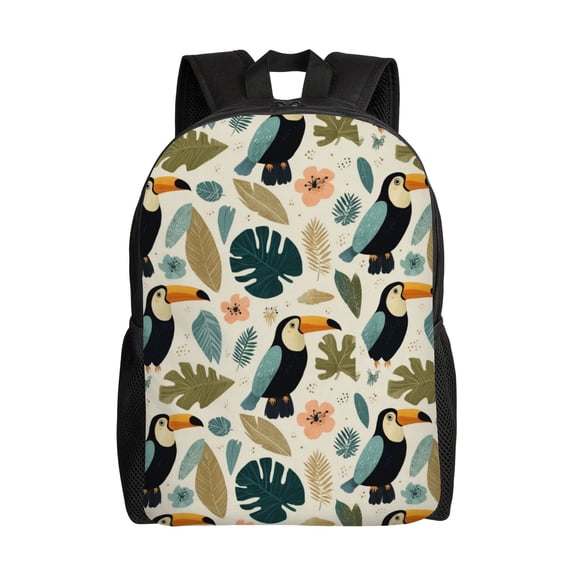 Toucan pattern design Backpack with 15 Inch Laptop Compartment,Water-Resistant Daypack, Large Capacity Backpack with Adjustable Breathable Shoulder Straps for Daily Use Travel Gym