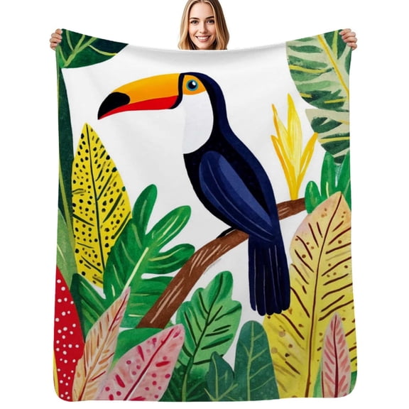 Toucan tropical vibrant colorful leaves Flannel Blankets Soft Throw Blanket Winter Travel Office Outdoor Bedspread