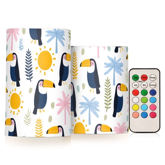 Toucans Flickering Flameless Candles Battery Operated with Remote Timer LED Pillar Candles Set of 2