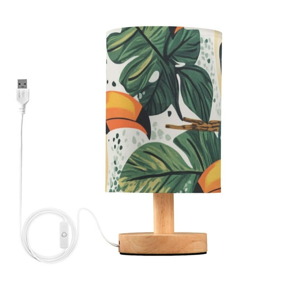 Toucans in Jungle Leaves Leopard Print Table Lamp with USB Port LED Warm Light Lamp Night Light Home Decor