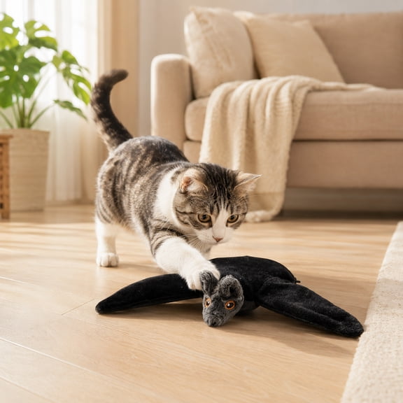 Touch Activated Sounding Plush Simulated Bat Cat Toy, Pet Self-Entertainment Interactive Cat Toy