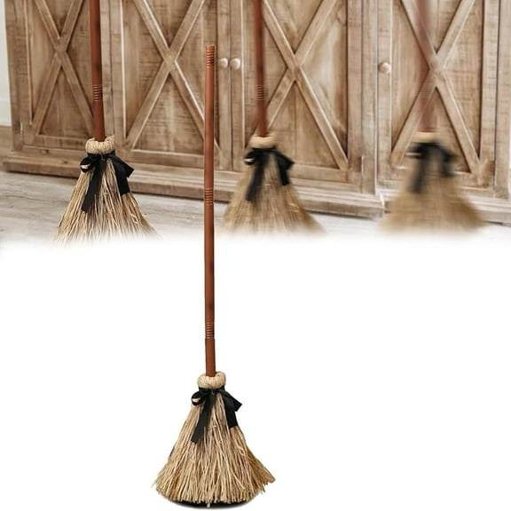 Touch Activation Floating Witch Broom 43.5Inch Talll Halloween Decoration Moving Broom for Porch Backyard