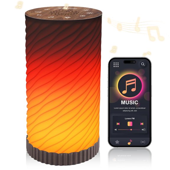 Touch Bedside Lamp with Sound Machine for Adults, Dimmable Night Light for Bedroom, 3-in-1 Bluetooth Speaker & White Noise Machine for Sleeping, Relaxation Dynamic Mood Lighting (Campfire/Breathing)