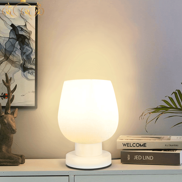 Touch bedside table lamp for bedroom nightstand vintage small touch lamp with decorative stained glass shade ambient led bulb 3way dimmable
