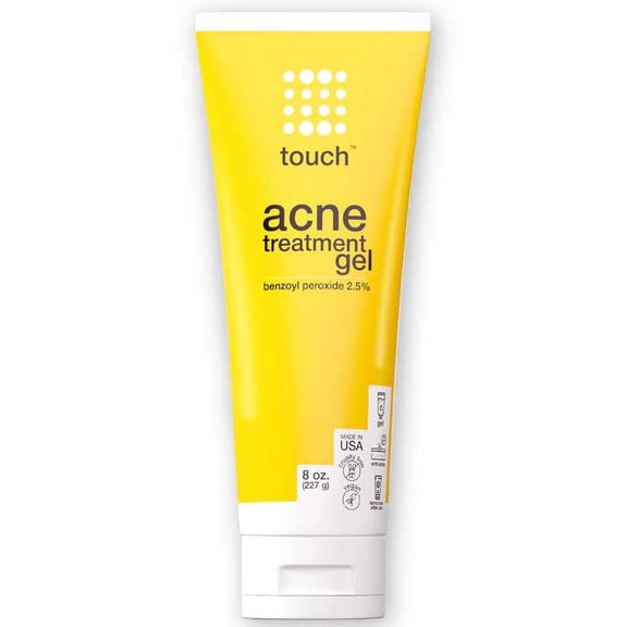 Touch Benzoyl Peroxide 2.5% Acne Treatment Gel Cream - Pimples and Cystic Acne Spot Treatment & Daily Face and Back Medication for Adults & Teens  Goes on Clear Lightweight & Non-Drying - Large 8 oz.