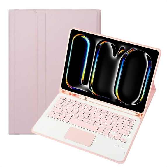 Touch Bluetooth Keyboard Shockproof Auto Wake / Sleep Cover with Pencil Holder for iPad 10.2 9th 2021 8th 7th Pink