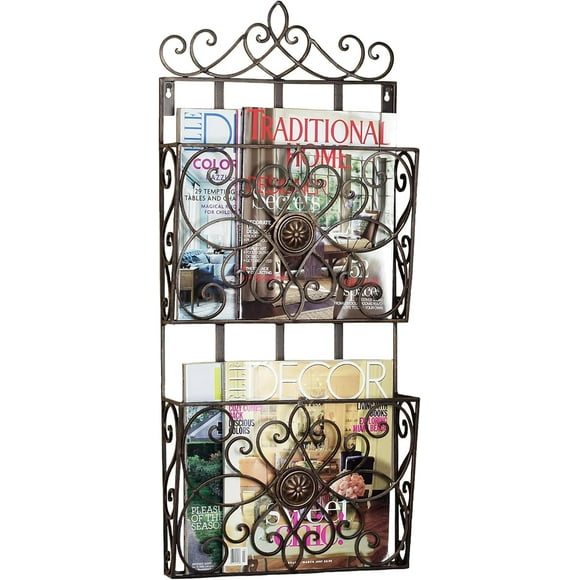 Touch of Class Arezzio Wall Magazine Rack - Antique Bronze - Made of Metal - Mounted Organizer - Elegant Style Storage - Hanging Holders for Mail, Envelope, Letter, Magazines, Periodicals, Book