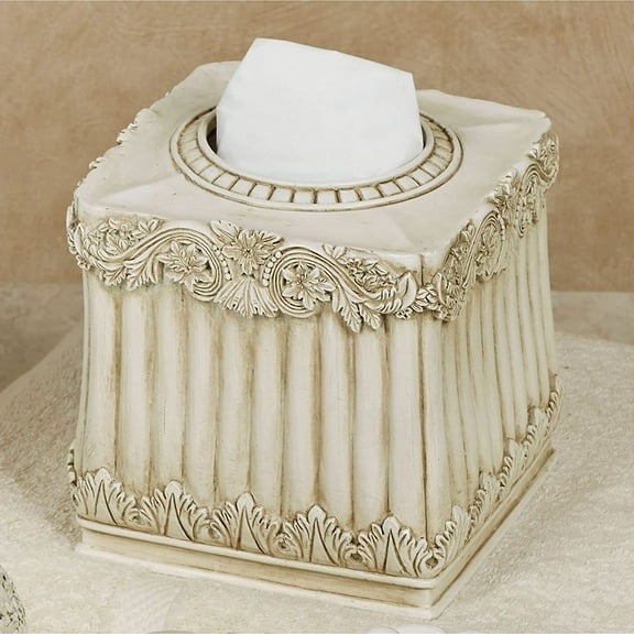 Touch of Class Flowering Medallion Tissue Cover - Resin - Antique Ivory - Painted by Hand Cover for Bathroom, En Suite, Kitchen Counter - Functional Accessory