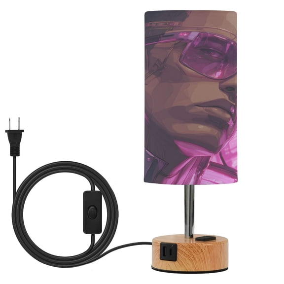 Touch-Control 3-Color Desk Lamp with Plug  Energy-Saving LED + 3 Simultaneous Charging Ports A Cyberpunk Character