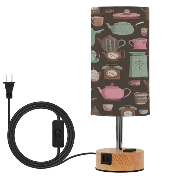 Touch-Control 3-Color Desk Lamp with Plug Energy-Saving LED + 3 Simultaneous Charging Ports A Pattern Of Teapots