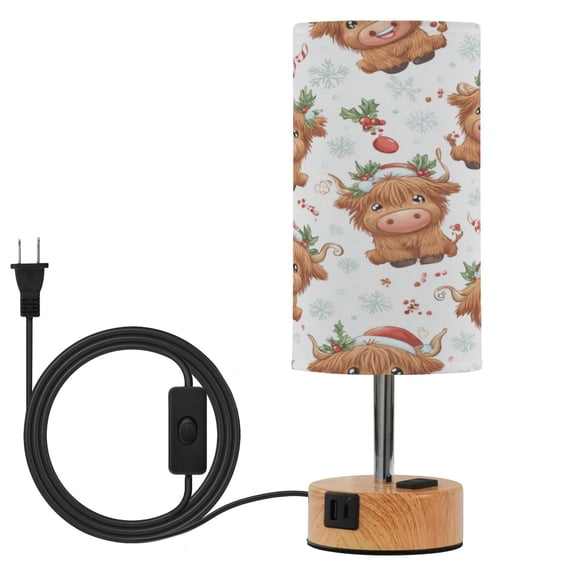 Touch-Control 3-Color Desk Lamp with Plug – Energy-Saving LED + 3 Simultaneous Charging Ports Adorable Yaks at Christmas