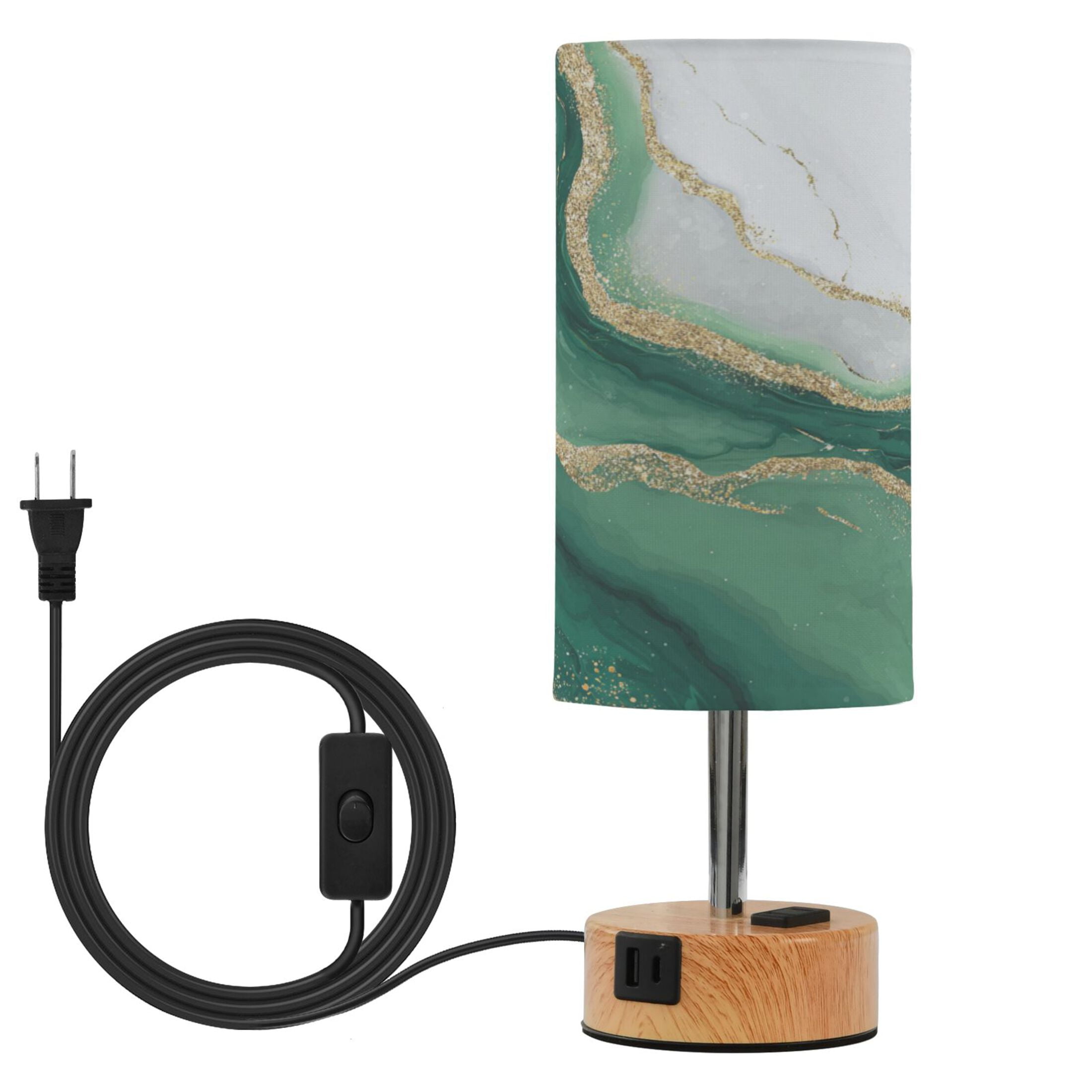 Touch-Control 3-Color Desk Lamp with Plug – Energy-Saving LED + 3 Simultaneous Charging Ports Alluring Gold-green Marble