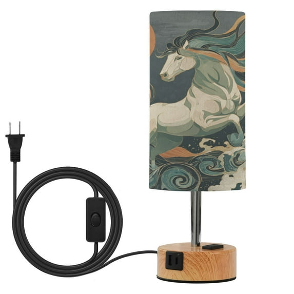Touch-Control 3-Color Desk Lamp with Plug – Energy-Saving LED + 3 Simultaneous Charging Ports Ancient Painting Of Horse