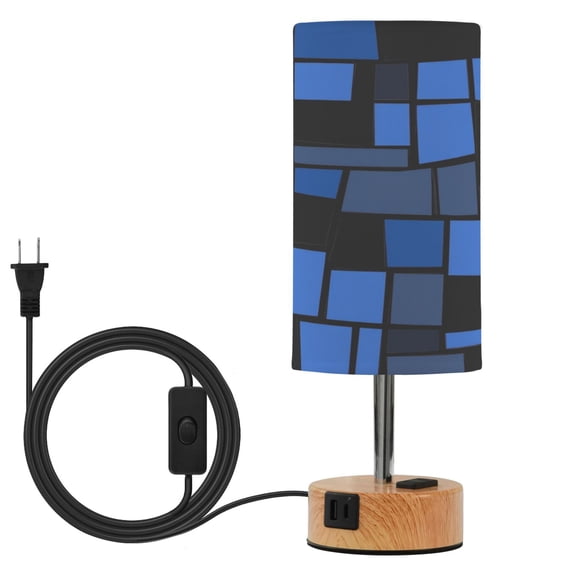 Touch-Control 3-Color Desk Lamp with Plug Energy-Saving LED + 3 Simultaneous Charging Ports Black and Blue Blocks