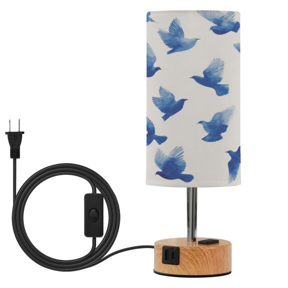 Touch-Control 3-Color Desk Lamp with Plug Energy-Saving LED + 3 Simultaneous Charging Ports Blue Birds in Flight