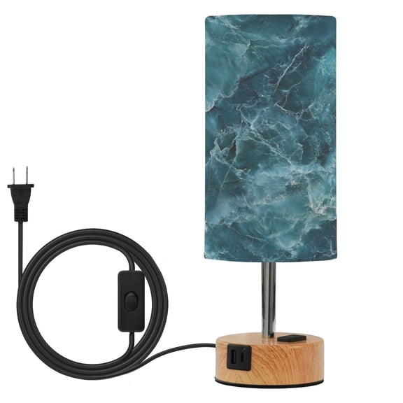 Touch-Control 3-Color Desk Lamp with Plug  Energy-Saving LED + 3 Simultaneous Charging Ports Blue Green Marbled