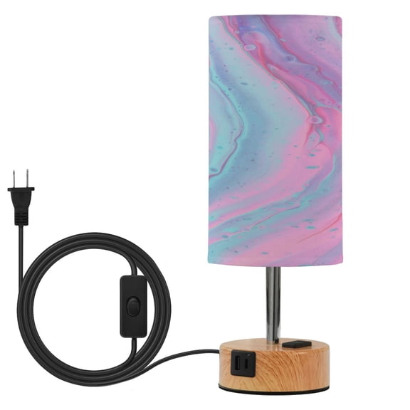 Touch-Control 3-Color Desk Lamp with Plug – Energy-Saving LED + 3 Simultaneous Charging Ports Blue Pink Liquid Marbled