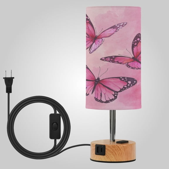 Touch-Control 3-Color Desk Lamp with Plug  Energy-Saving LED + 3 Simultaneous Charging Ports Blush Monarch Butterflies