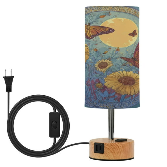 Touch-Control 3-Color Desk Lamp with Plug – Energy-Saving LED + 3 Simultaneous Charging Ports Butterflies Sunflowers