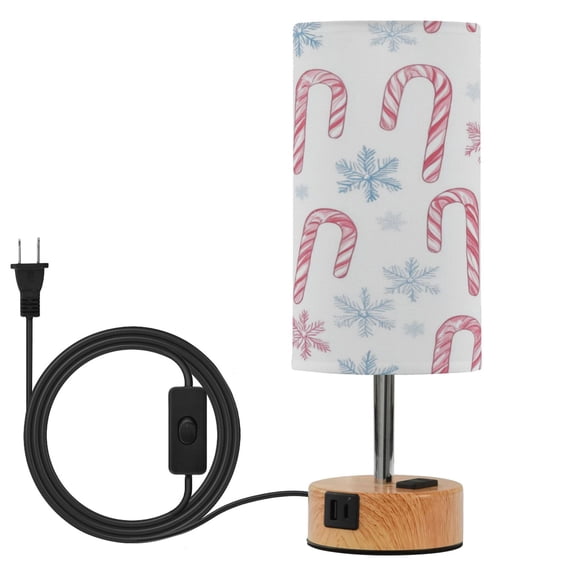 Touch-Control 3-Color Desk Lamp with Plug  Energy-Saving LED + 3 Simultaneous Charging Ports Candy Canes on White