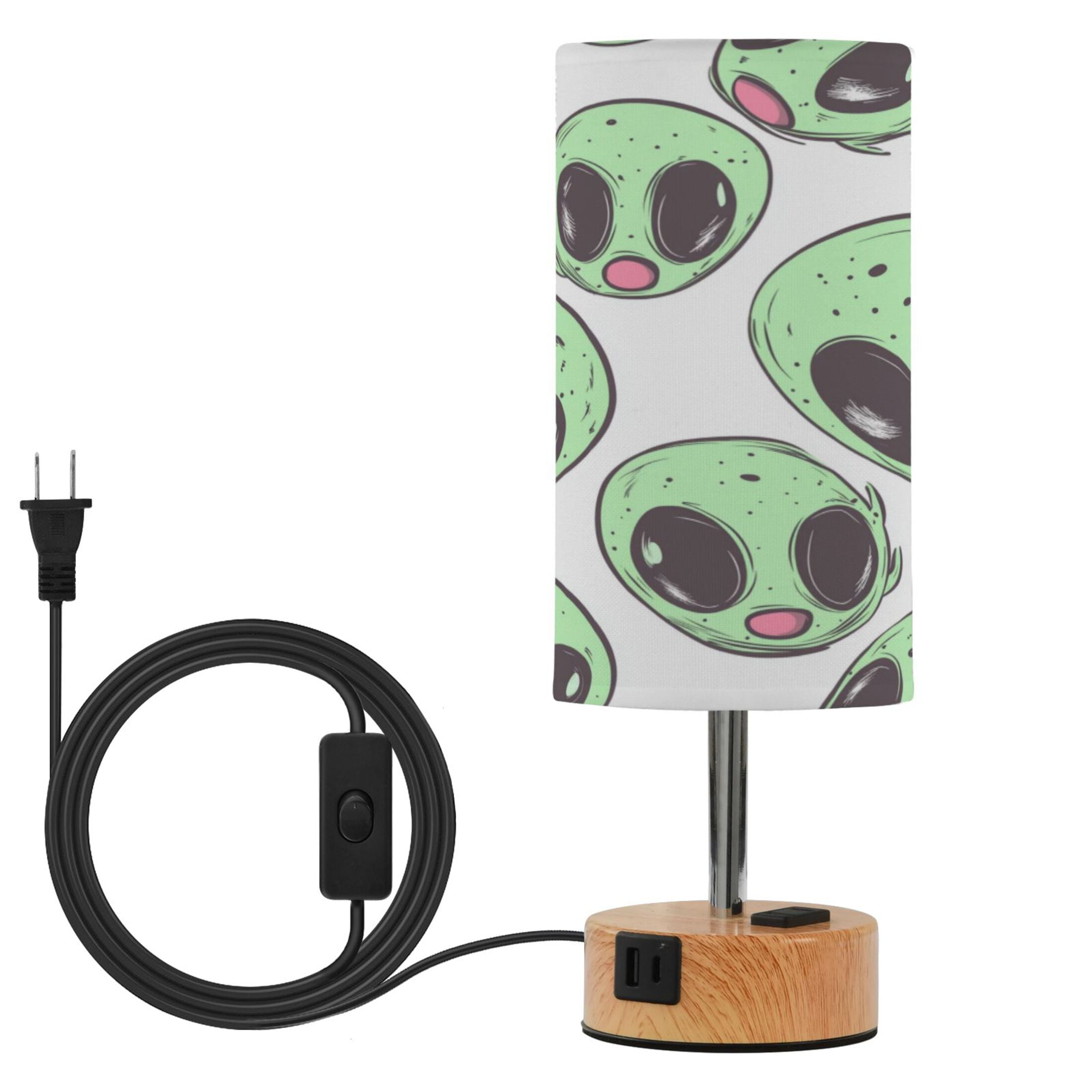Touch-Control 3-Color Desk Lamp with Plug – Energy-Saving LED + 3 Simultaneous Charging Ports Cartoon Green Aliens