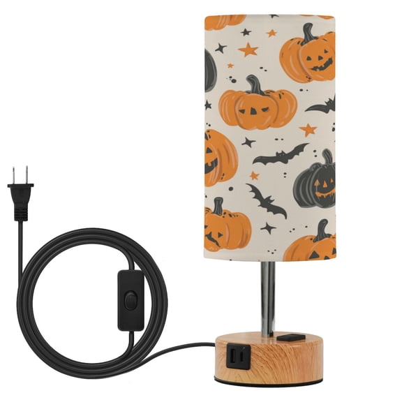 Touch-Control 3-Color Desk Lamp with Plug – Energy-Saving LED + 3 Simultaneous Charging Ports Cartoon Halloween Pumpkins and Bats