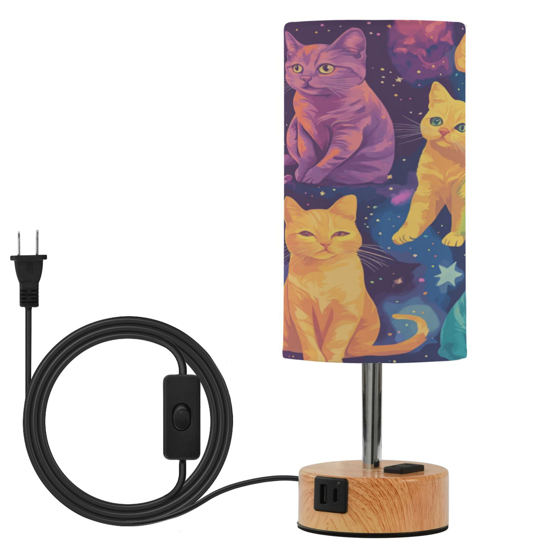 Touch-Control 3-Color Desk Lamp with Plug – Energy-Saving LED + 3 Simultaneous Charging Ports Cats in The Stars