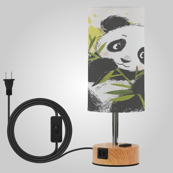 Touch-Control 3-Color Desk Lamp with Plug  Energy-Saving LED + 3 Simultaneous Charging Ports Cheerful Bamboo Panda