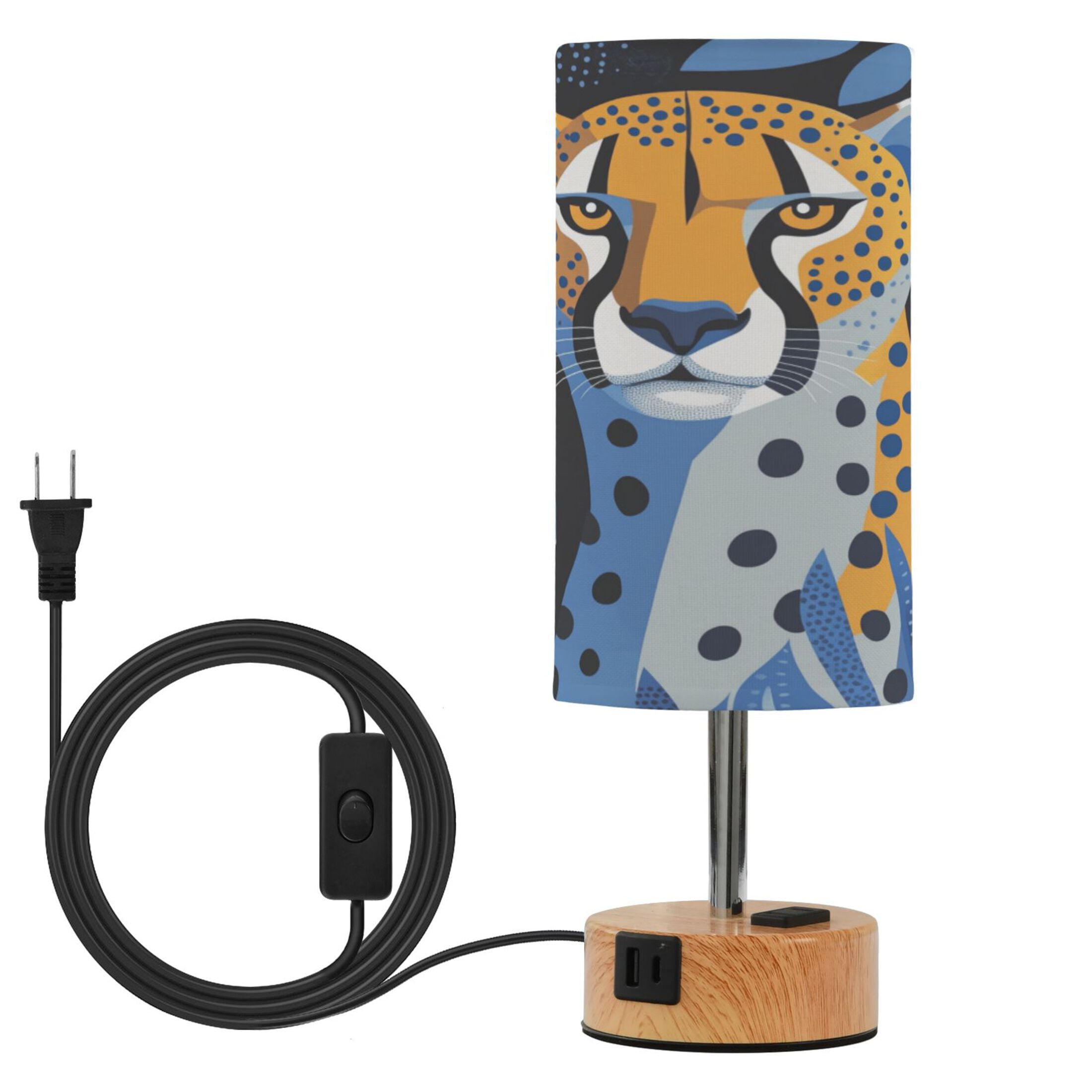 Touch-Control 3-Color Desk Lamp with Plug – Energy-Saving LED + 3 Simultaneous Charging Ports Cheetah in Cubist Style