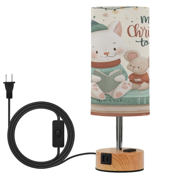 Touch-Control 3-Color Desk Lamp with Plug Energy-Saving LED + 3 Simultaneous Charging Ports Christmas Cat and Mouse
