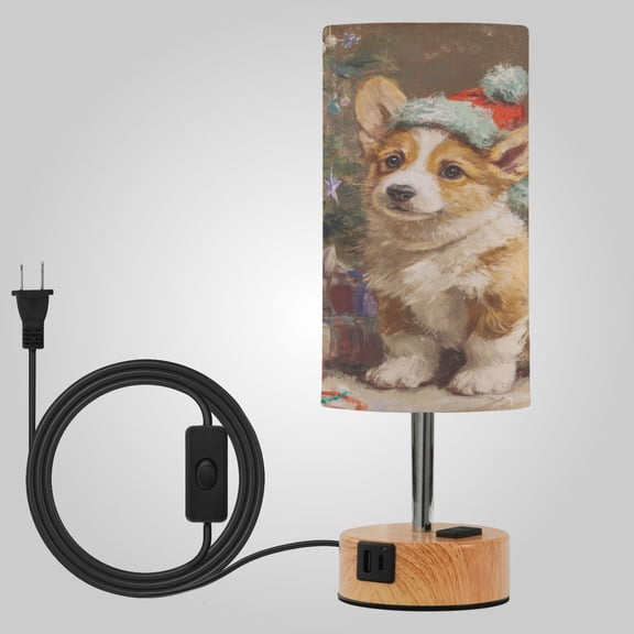 Touch-Control 3-Color Desk Lamp with Plug Energy-Saving LED + 3 Simultaneous Charging Ports Christmas Cute Corgi Puppy