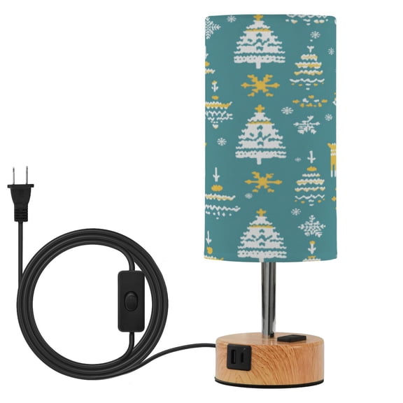Touch-Control 3-Color Desk Lamp with Plug – Energy-Saving LED + 3 Simultaneous Charging Ports Christmas Knitted Texture