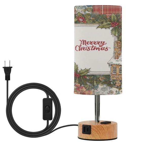 Touch-Control 3-Color Desk Lamp with Plug – Energy-Saving LED + 3 Simultaneous Charging Ports Christmas Plaid Background