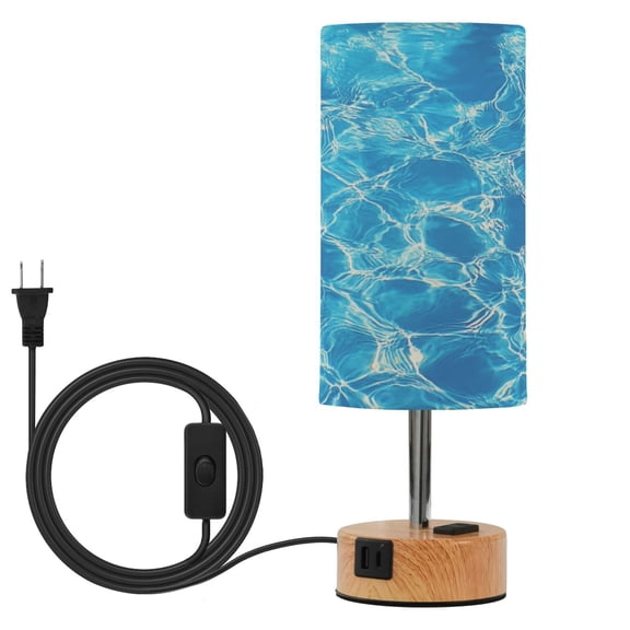Touch-Control 3-Color Desk Lamp with Plug – Energy-Saving LED + 3 Simultaneous Charging Ports Clear Blue Water Ripples