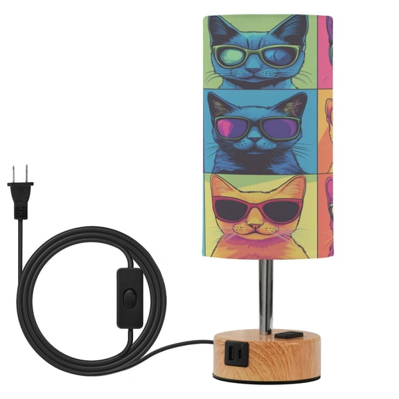 Touch-Control 3-Color Desk Lamp with Plug Energy-Saving LED + 3 Simultaneous Charging Ports Colorful Cyberpunk Cats