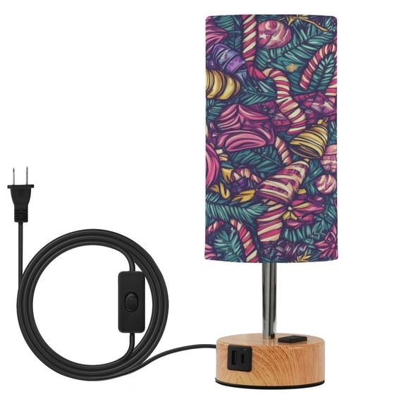 Touch-Control 3-Color Desk Lamp with Plug – Energy-Saving LED + 3 Simultaneous Charging Ports Colorful Painting Christmas Pattern