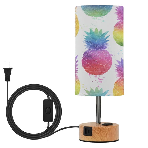 Touch-Control 3-Color Desk Lamp with Plug Energy-Saving LED + 3 Simultaneous Charging Ports Colorful Pineapple Pattern