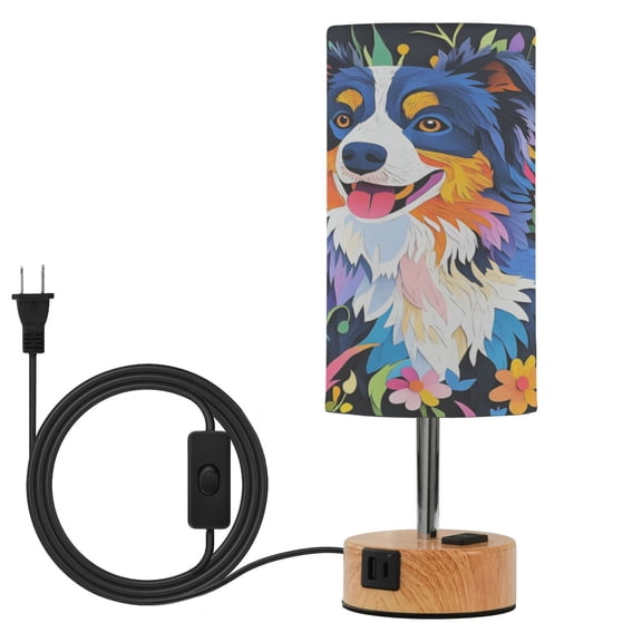 Touch-Control 3-Color Desk Lamp with Plug – Energy-Saving LED + 3 Simultaneous Charging Ports Cute Australian Shepherd